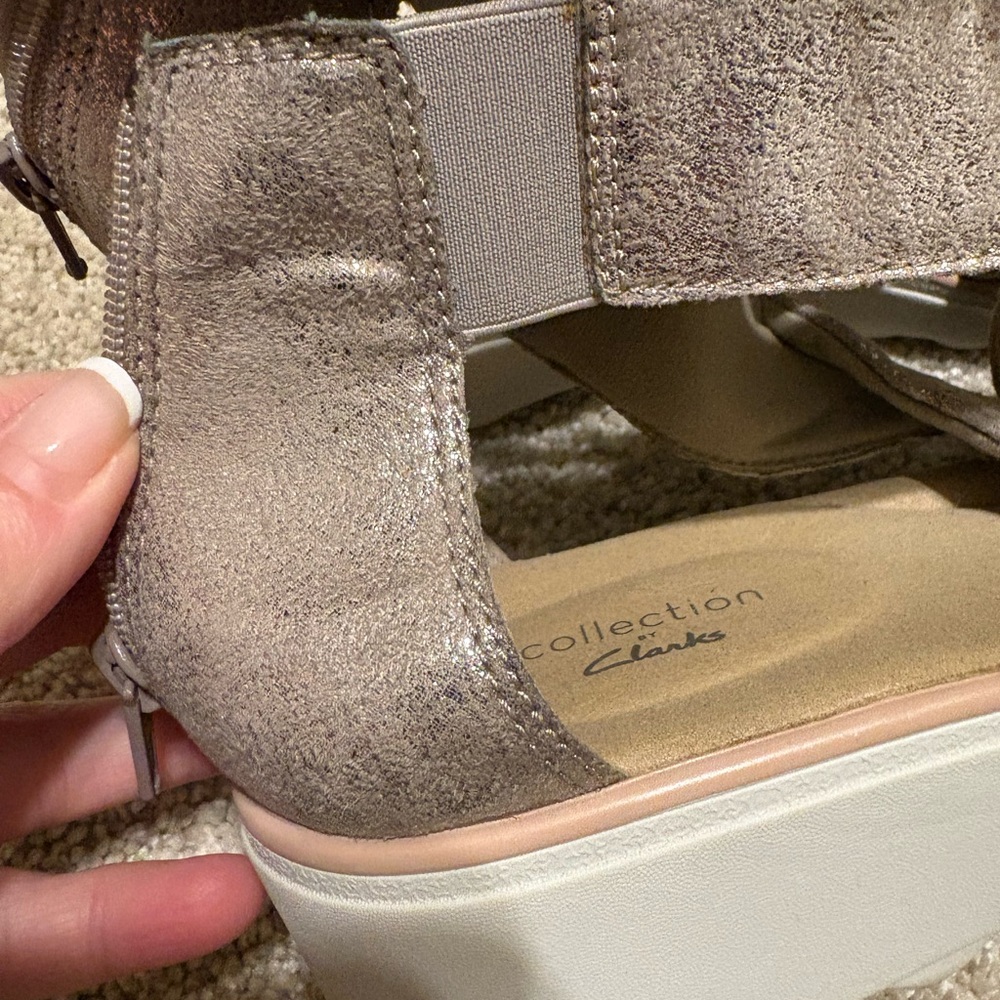 Clarks Taupe Wedge Sandals - Picture 4 of 5